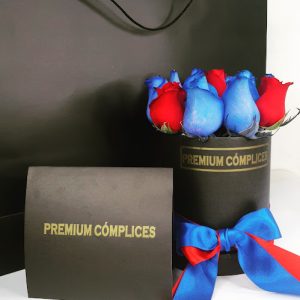 BOX PREMIUM DE ROSAS AZUL Y ROJO