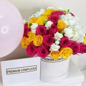 BOX PREMIUM DE ROSAS, HORTENSIAS Y CLAVELES